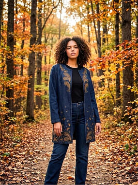 Denim Paisley Embroidered Jacket NWOT